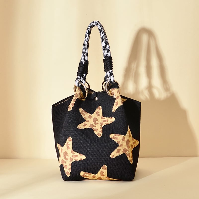 Πλεκτή τσάντα κουβά με μαγνητικό κούμπωμα, χωρίς επένδυση, ανοιχτή τσέπη