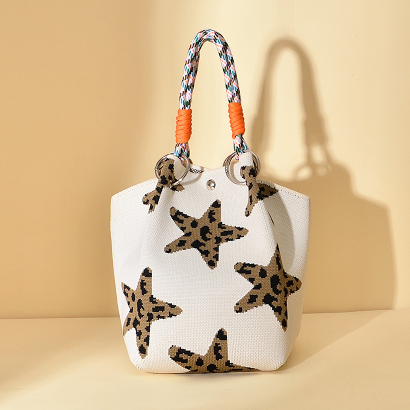 Πλεκτή τσάντα κουβά με μαγνητικό κούμπωμα, χωρίς επένδυση, ανοιχτή τσέπη