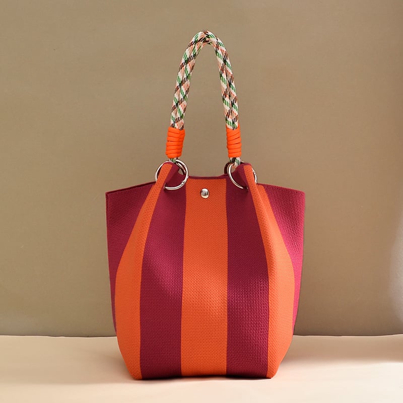 Πλεκτή τσάντα κουβά με μαγνητικό κούμπωμα, χωρίς επένδυση, ανοιχτή τσέπη