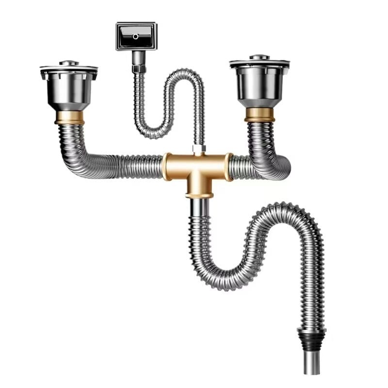 Комплект против миризма на кухненската мивка — 304 неръждаема стомана, система за дренаж за двойна мивка с филтър и водопроводни аксесоари