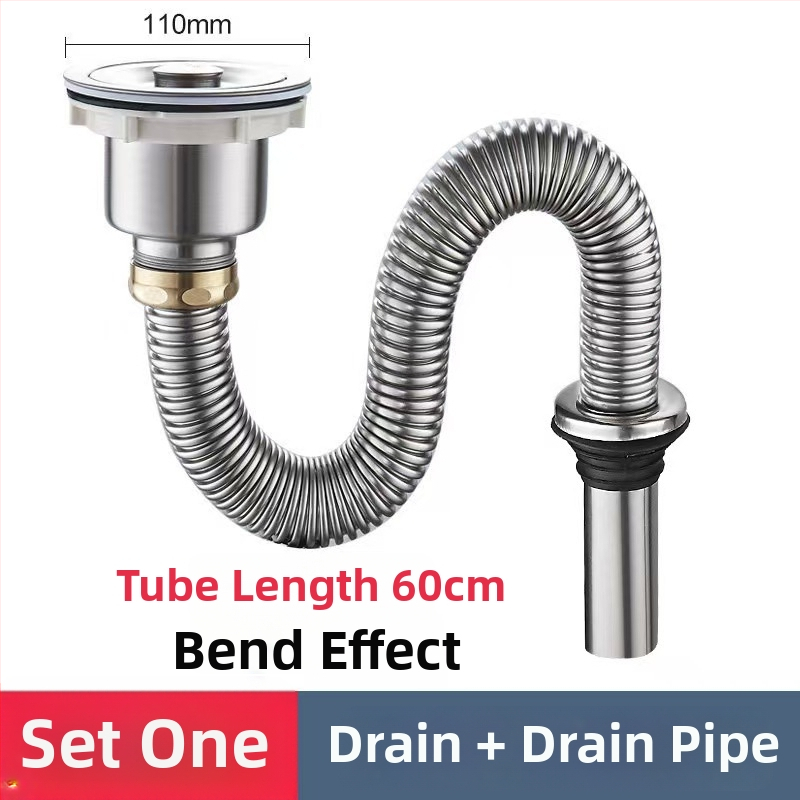 Комплект против миризма на кухненската мивка — 304 неръждаема стомана, система за дренаж за двойна мивка с филтър и водопроводни аксесоари