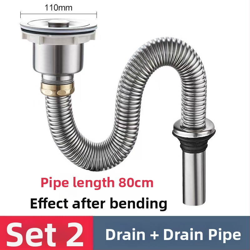 Комплект против миризма на кухненската мивка — 304 неръждаема стомана, система за дренаж за двойна мивка с филтър и водопроводни аксесоари