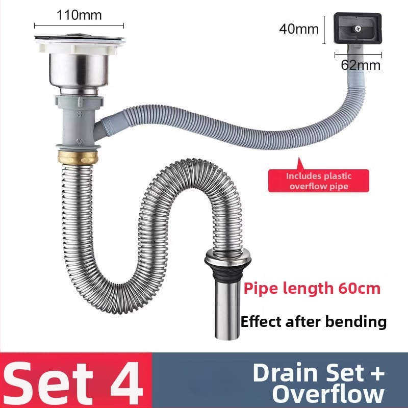 Комплект против миризма на кухненската мивка — 304 неръждаема стомана, система за дренаж за двойна мивка с филтър и водопроводни аксесоари