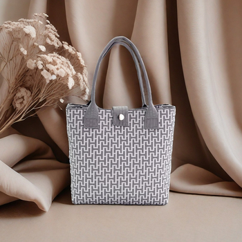Πλεκτή τσάντα Tote με μεγάλη χωρητικότητα, πολυεστέρας, κάθετης τετράγωνης μορφής, εξωτερική τσάντα με καπάκι, εσωτερική θήκη για κινητό και θήκη για φορητό υπολογιστή