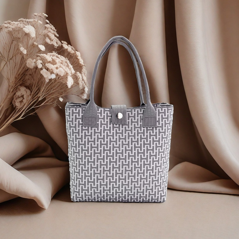 Πλεκτή τσάντα Tote με μεγάλη χωρητικότητα, πολυεστέρας, κάθετης τετράγωνης μορφής, εξωτερική τσάντα με καπάκι, εσωτερική θήκη για κινητό και θήκη για φορητό υπολογιστή