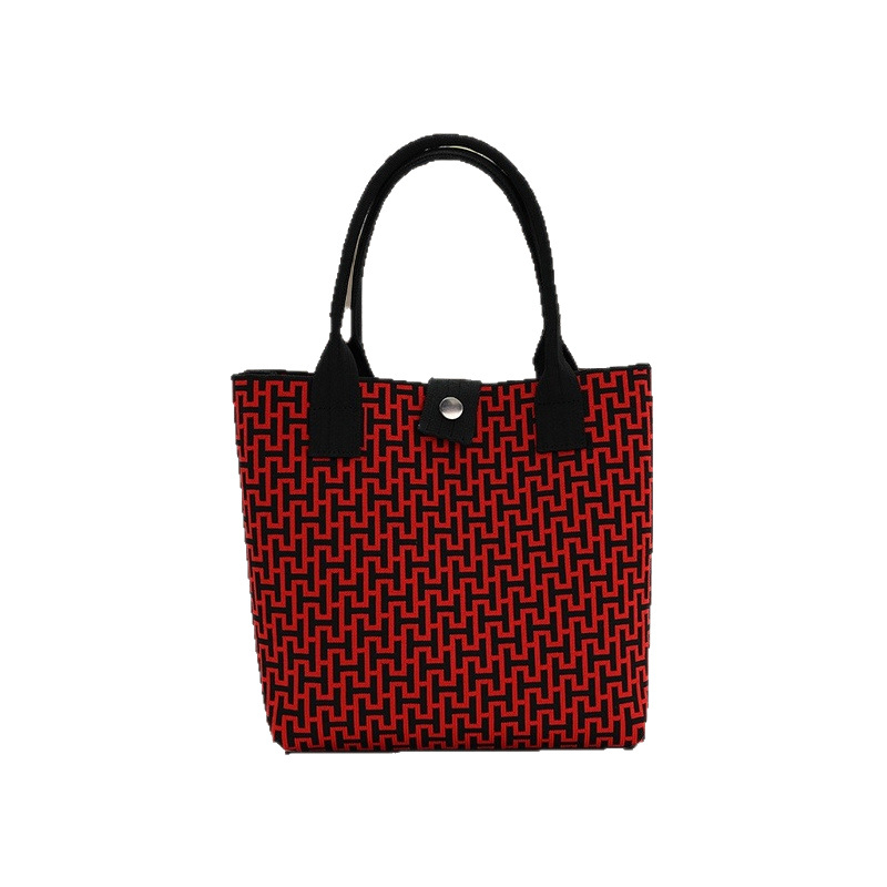 Πλεκτή τσάντα Tote με μεγάλη χωρητικότητα, πολυεστέρας, κάθετης τετράγωνης μορφής, εξωτερική τσάντα με καπάκι, εσωτερική θήκη για κινητό και θήκη για φορητό υπολογιστή