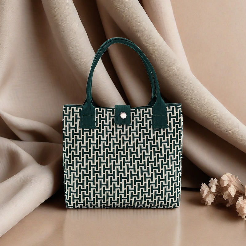 Πλεκτή τσάντα Tote με μεγάλη χωρητικότητα, πολυεστέρας, κάθετης τετράγωνης μορφής, εξωτερική τσάντα με καπάκι, εσωτερική θήκη για κινητό και θήκη για φορητό υπολογιστή