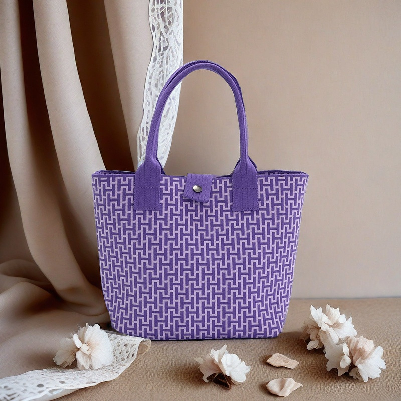 Πλεκτή τσάντα Tote με μεγάλη χωρητικότητα, πολυεστέρας, κάθετης τετράγωνης μορφής, εξωτερική τσάντα με καπάκι, εσωτερική θήκη για κινητό και θήκη για φορητό υπολογιστή