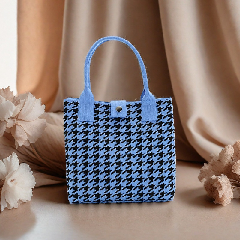 Πλεκτή τσάντα Tote με μεγάλη χωρητικότητα, πολυεστέρας, κάθετης τετράγωνης μορφής, εξωτερική τσάντα με καπάκι, εσωτερική θήκη για κινητό και θήκη για φορητό υπολογιστή