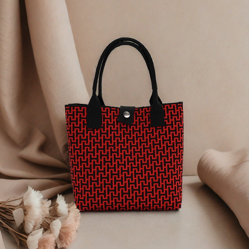 Πλεκτή τσάντα Tote με μεγάλη χωρητικότητα, πολυεστέρας, κάθετης τετράγωνης μορφής, εξωτερική τσάντα με καπάκι, εσωτερική θήκη για κινητό και θήκη για φορητό υπολογιστή