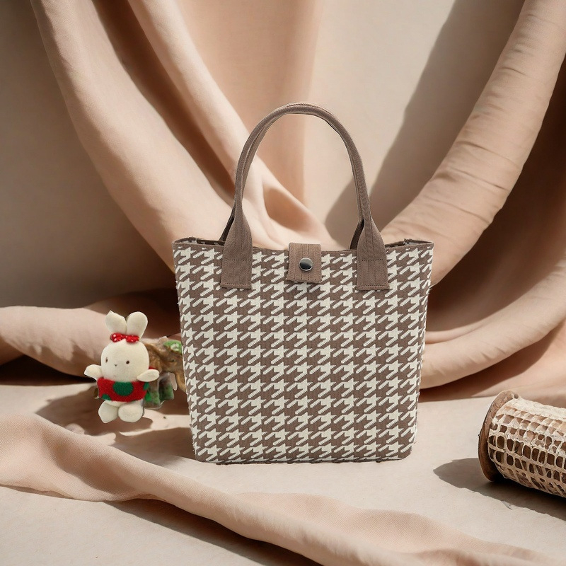 Πλεκτή τσάντα Tote με μεγάλη χωρητικότητα, πολυεστέρας, κάθετης τετράγωνης μορφής, εξωτερική τσάντα με καπάκι, εσωτερική θήκη για κινητό και θήκη για φορητό υπολογιστή