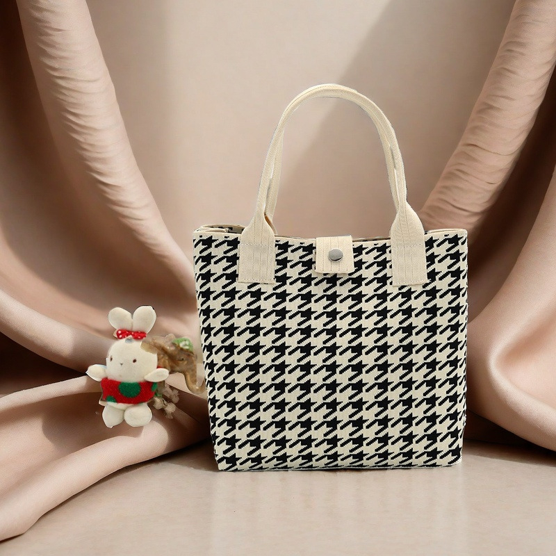 Πλεκτή τσάντα Tote με μεγάλη χωρητικότητα, πολυεστέρας, κάθετης τετράγωνης μορφής, εξωτερική τσάντα με καπάκι, εσωτερική θήκη για κινητό και θήκη για φορητό υπολογιστή