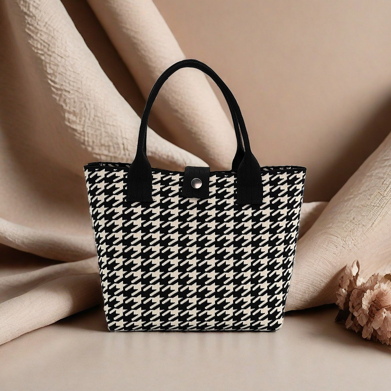 Πλεκτή τσάντα Tote με μεγάλη χωρητικότητα, πολυεστέρας, κάθετης τετράγωνης μορφής, εξωτερική τσάντα με καπάκι, εσωτερική θήκη για κινητό και θήκη για φορητό υπολογιστή