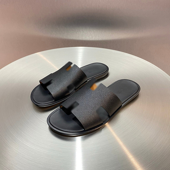 Sandale pentru bărbați din piele naturală, curea în formă de H, partea superioară din piele de vită, talpă din lemn, slip-on, vară 2025