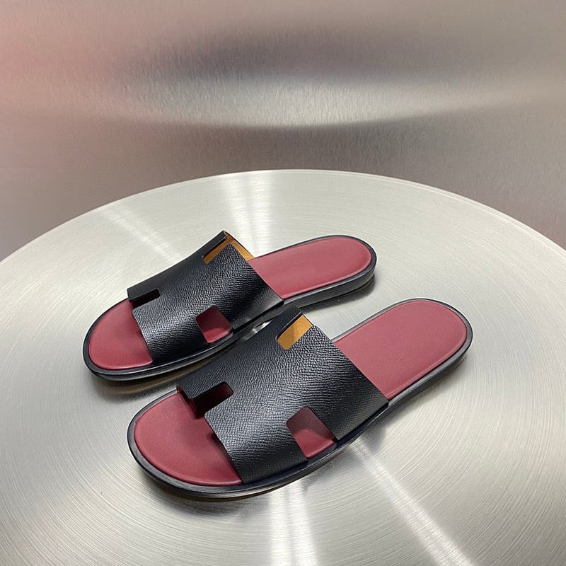 Sandale pentru bărbați din piele naturală, curea în formă de H, partea superioară din piele de vită, talpă din lemn, slip-on, vară 2025