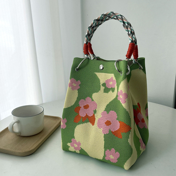 Πλεκτή Τσάντα Χειρός με Μαγνητικό Κούμπωμα, Αστικός Μινιμαλιστικός Σχεδιασμός, Πολυεστέρας, Θήκες για Φορητό Υπολογιστή και Κάμερα, Δύο Λουριά Ώμου