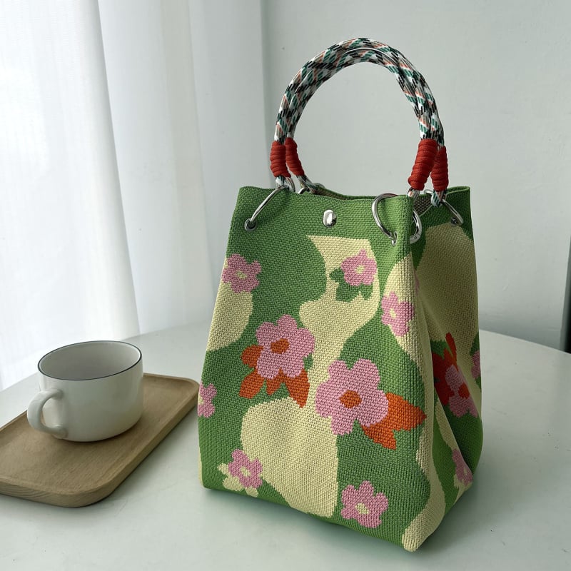 Πλεκτή Τσάντα Χειρός με Μαγνητικό Κούμπωμα, Αστικός Μινιμαλιστικός Σχεδιασμός, Πολυεστέρας, Θήκες για Φορητό Υπολογιστή και Κάμερα, Δύο Λουριά Ώμου