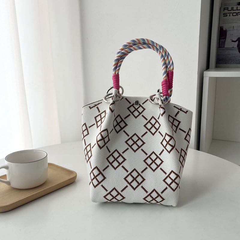 Πλεκτή Τσάντα Χειρός με Μαγνητικό Κούμπωμα, Αστικός Μινιμαλιστικός Σχεδιασμός, Πολυεστέρας, Θήκες για Φορητό Υπολογιστή και Κάμερα, Δύο Λουριά Ώμου