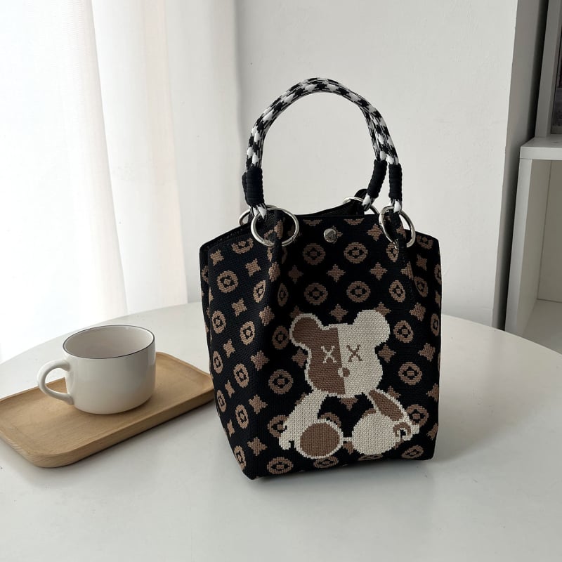 Πλεκτή Τσάντα Χειρός με Μαγνητικό Κούμπωμα, Αστικός Μινιμαλιστικός Σχεδιασμός, Πολυεστέρας, Θήκες για Φορητό Υπολογιστή και Κάμερα, Δύο Λουριά Ώμου