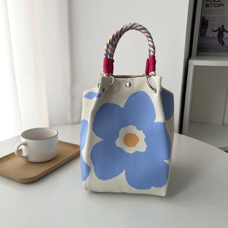 Πλεκτή Τσάντα Χειρός με Μαγνητικό Κούμπωμα, Αστικός Μινιμαλιστικός Σχεδιασμός, Πολυεστέρας, Θήκες για Φορητό Υπολογιστή και Κάμερα, Δύο Λουριά Ώμου