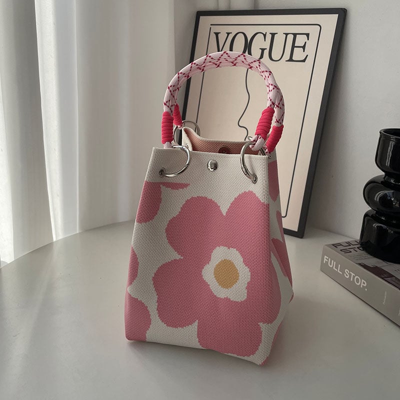 Πλεκτή Τσάντα Χειρός με Μαγνητικό Κούμπωμα, Αστικός Μινιμαλιστικός Σχεδιασμός, Πολυεστέρας, Θήκες για Φορητό Υπολογιστή και Κάμερα, Δύο Λουριά Ώμου