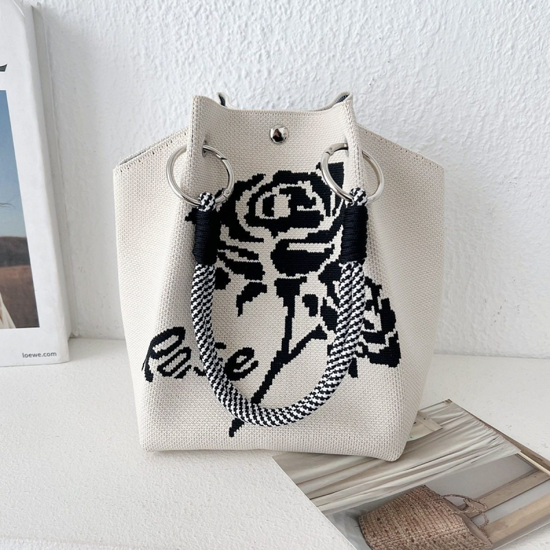 Πλεκτή Τσάντα Χειρός με Μαγνητικό Κούμπωμα, Αστικός Μινιμαλιστικός Σχεδιασμός, Πολυεστέρας, Θήκες για Φορητό Υπολογιστή και Κάμερα, Δύο Λουριά Ώμου