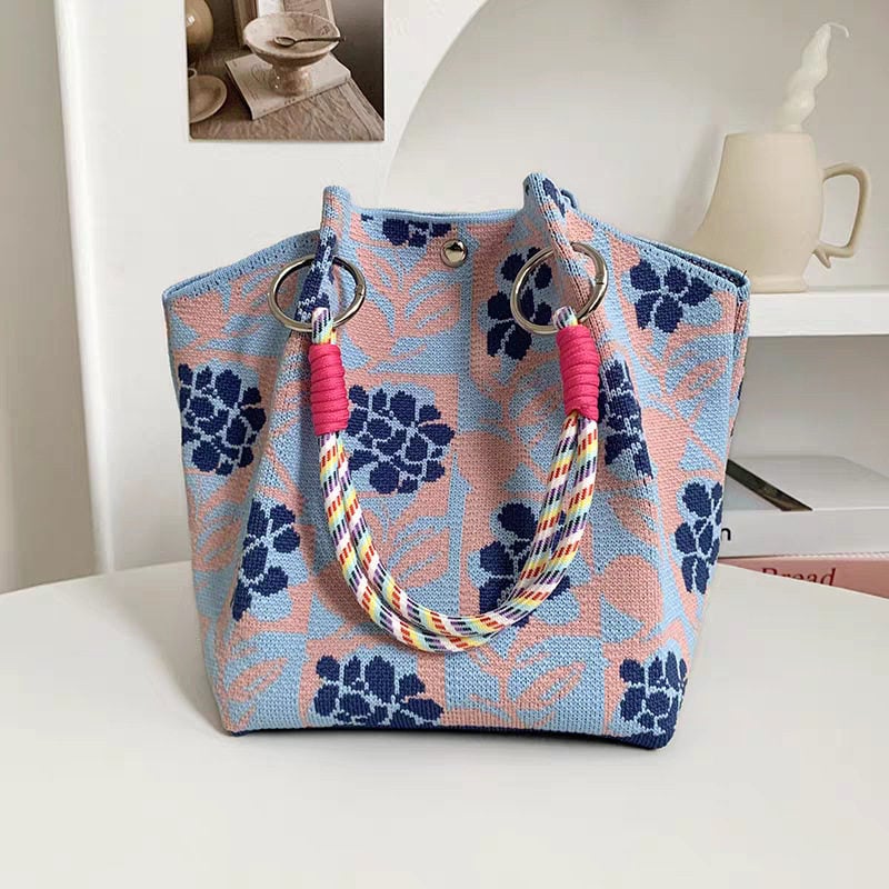 Πλεκτή Τσάντα Χειρός με Μαγνητικό Κούμπωμα, Αστικός Μινιμαλιστικός Σχεδιασμός, Πολυεστέρας, Θήκες για Φορητό Υπολογιστή και Κάμερα, Δύο Λουριά Ώμου