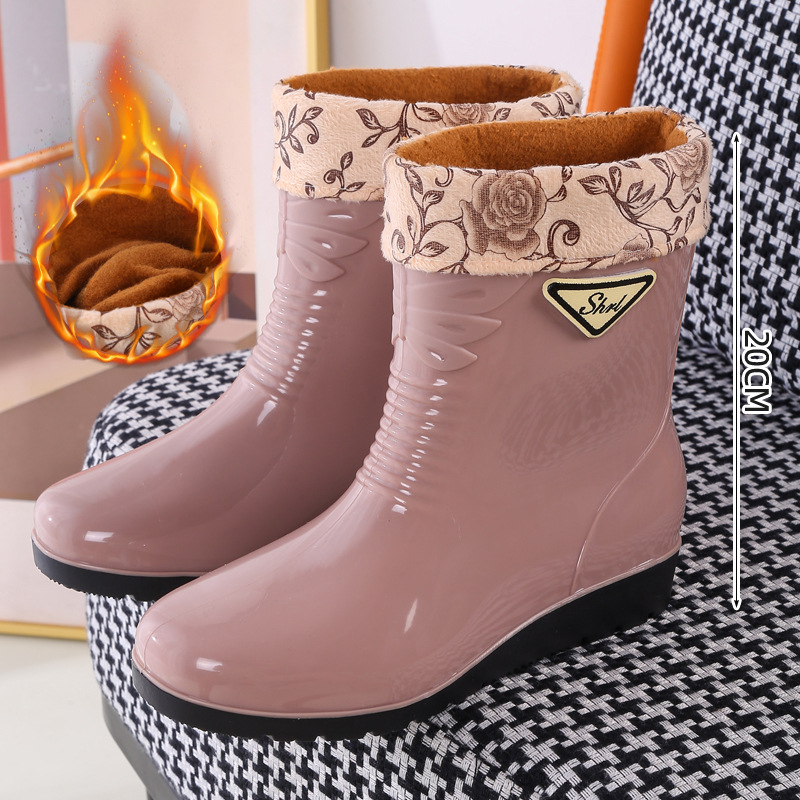 Γυναικείες PVC γαλότσες, με αντιολισθητική σόλα, αδιάβροχες, χαμηλό τακούνι 1–3 εκ., τεσσάρων εποχών, ελαφριές και παχυνμένες