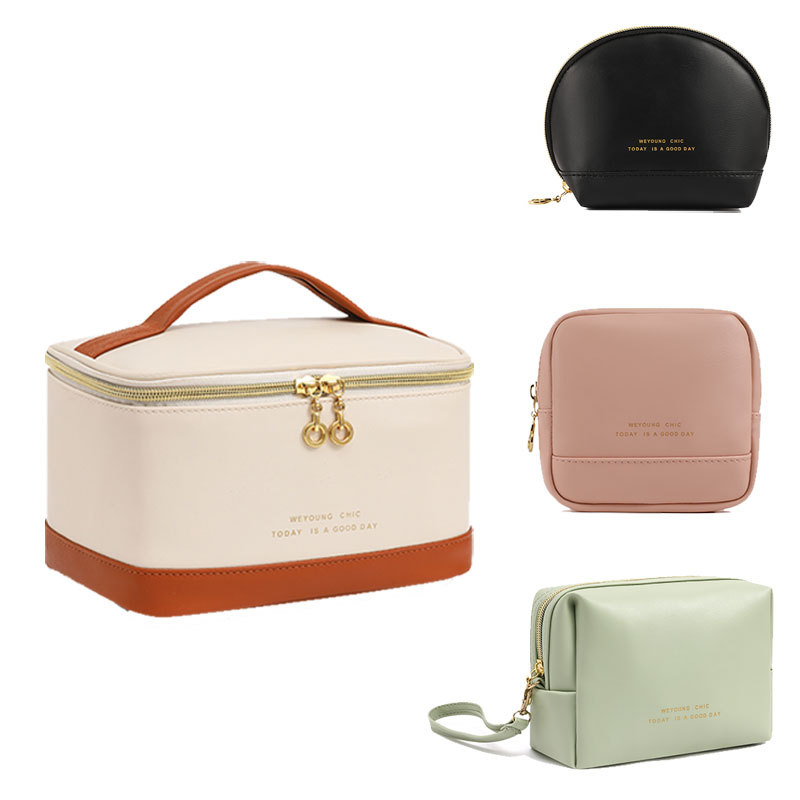Geantă cosmetică PU patchwork, capacitate mare, gentuță portabilă pentru îngrijire a pielii, interior PU, pentru femei, lansare primăvara 2025
