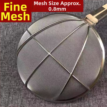 Ανοξείδωτο σουρωτήρι τηγανίσματος με ξύλινη λαβή και λεπτό πλέγμα