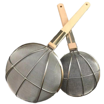 Ανοξείδωτο σουρωτήρι τηγανίσματος με ξύλινη λαβή και λεπτό πλέγμα