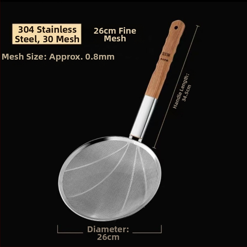 Ανοξείδωτο σουρωτήρι τηγανίσματος με ξύλινη λαβή και λεπτό πλέγμα