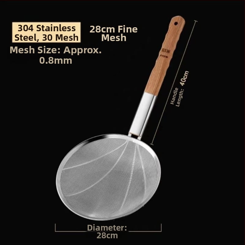 Ανοξείδωτο σουρωτήρι τηγανίσματος με ξύλινη λαβή και λεπτό πλέγμα