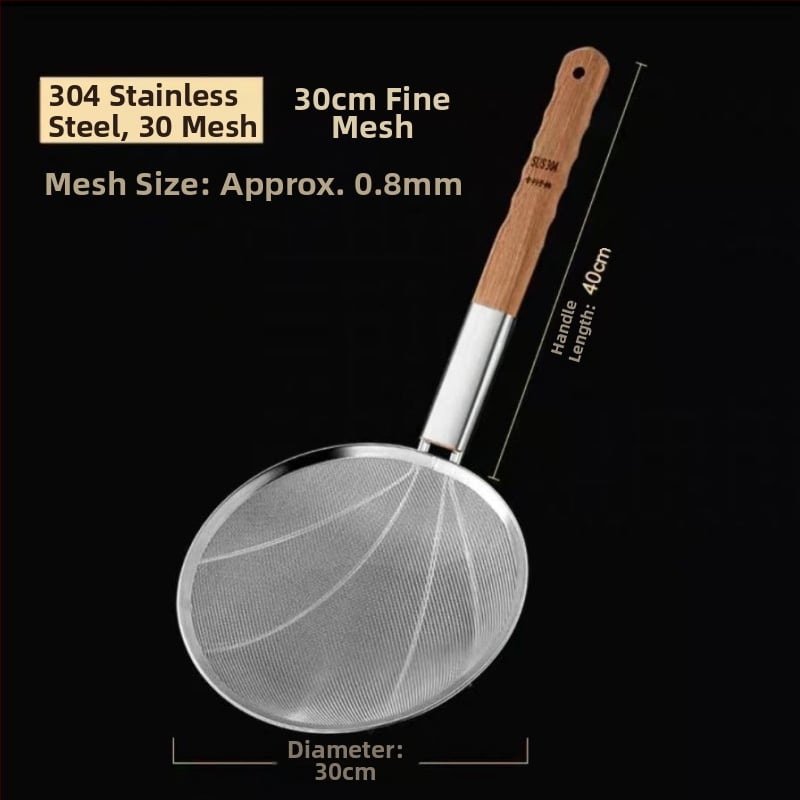 Ανοξείδωτο σουρωτήρι τηγανίσματος με ξύλινη λαβή και λεπτό πλέγμα