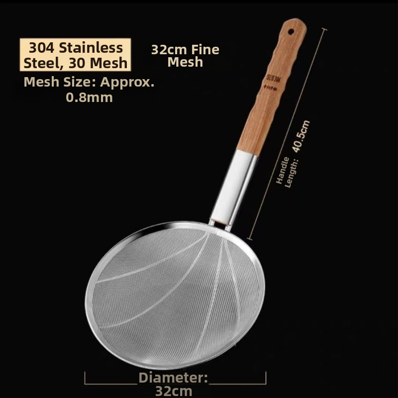 Ανοξείδωτο σουρωτήρι τηγανίσματος με ξύλινη λαβή και λεπτό πλέγμα