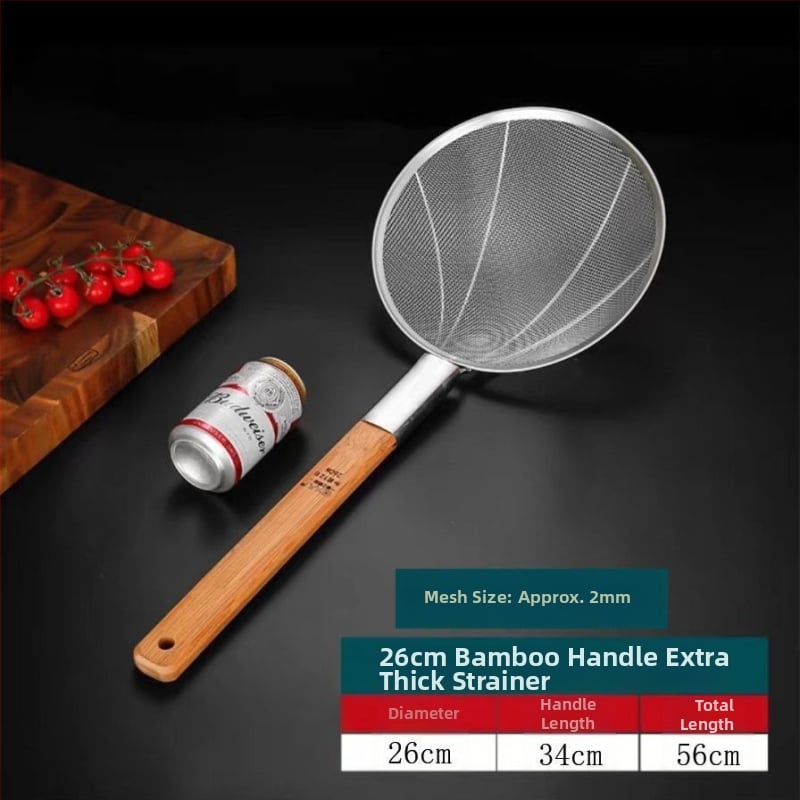 Ανοξείδωτο σουρωτήρι τηγανίσματος με ξύλινη λαβή και λεπτό πλέγμα