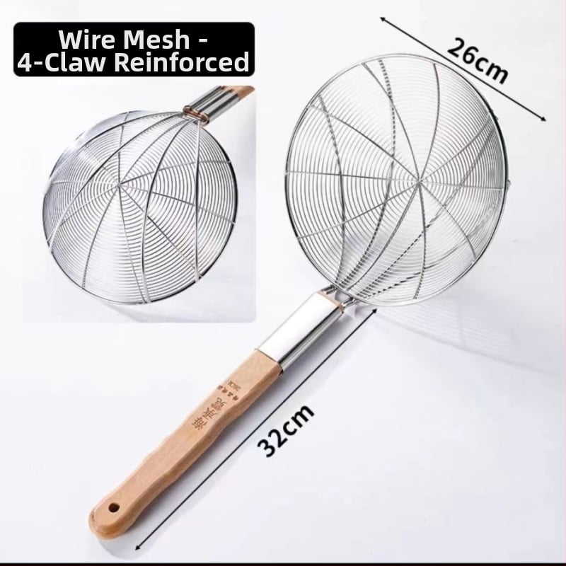 Ανοξείδωτο σουρωτήρι τηγανίσματος με ξύλινη λαβή και λεπτό πλέγμα