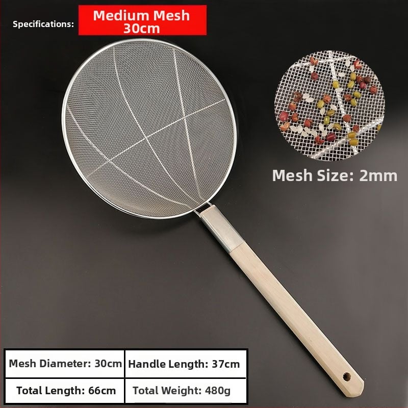 Ανοξείδωτο σουρωτήρι τηγανίσματος με ξύλινη λαβή και λεπτό πλέγμα