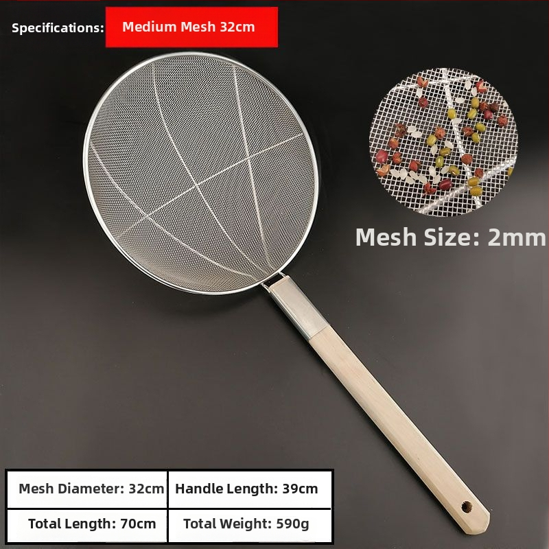 Ανοξείδωτο σουρωτήρι τηγανίσματος με ξύλινη λαβή και λεπτό πλέγμα