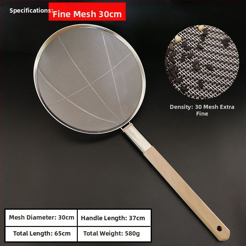 Ανοξείδωτο σουρωτήρι τηγανίσματος με ξύλινη λαβή και λεπτό πλέγμα