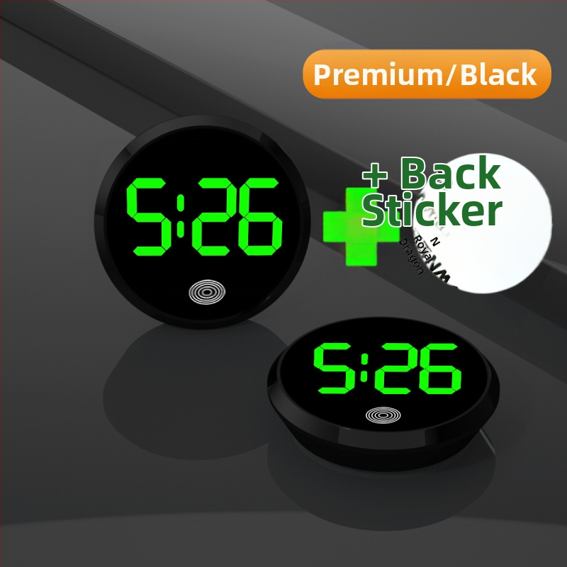 Ρολόι αυτοκινήτου LED: στρογγυλό κράμα περίβλημα, αριθμητική οθόνη, ηλεκτρονικός μηχανισμός, διακοσμητική απεικόνιση χρόνου
