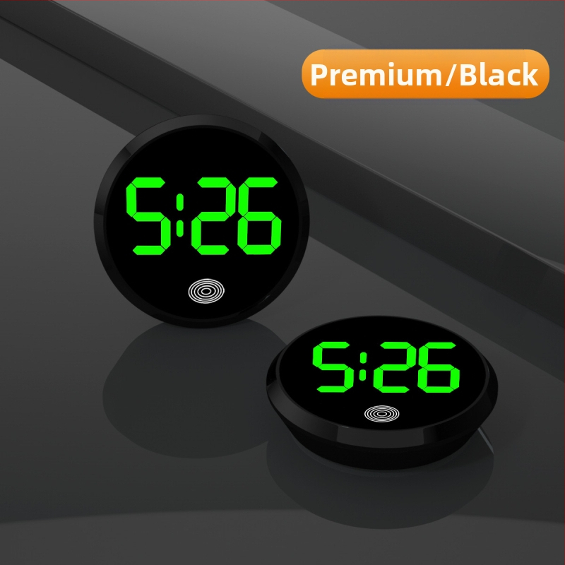 Ρολόι αυτοκινήτου LED: στρογγυλό κράμα περίβλημα, αριθμητική οθόνη, ηλεκτρονικός μηχανισμός, διακοσμητική απεικόνιση χρόνου