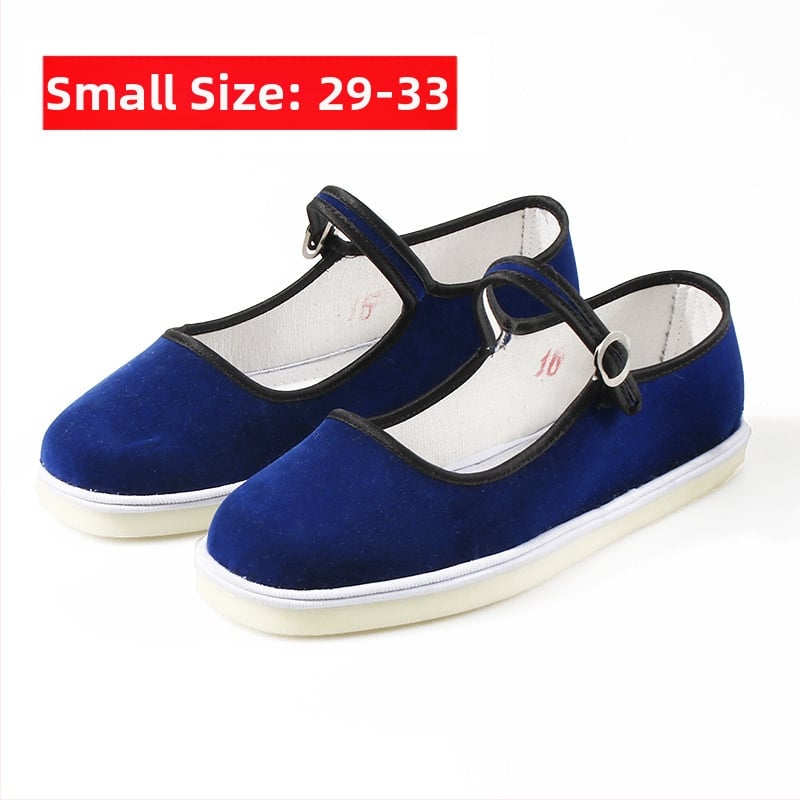 Kézzel készített tánccipő lányoknak, velúr felsőrész, talp marhaín, egyszínű dizájn, nemzeti stílus, 7–16 éveseknek