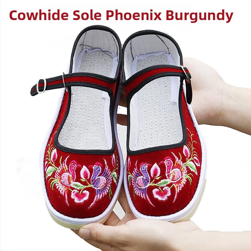 Kézzel készített tánccipő lányoknak, velúr felsőrész, talp marhaín, egyszínű dizájn, nemzeti stílus, 7–16 éveseknek