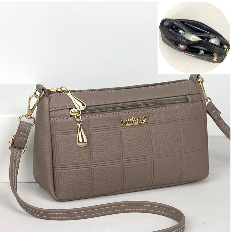 Τσάντα crossbody μίνι από PU δέρμα, οριζόντιου τετράγωνου σχήματος, φερμουάρ ανοίγματος, εσωτερική θήκη για κινητό και λαμιναρισμένη θήκη με φερμουάρ, μία ιμάντας, βαμβατένια επένδυση, αστικός μινιμαλισμός