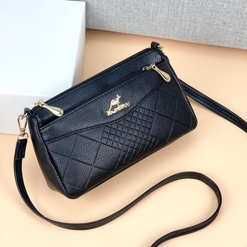 Τσάντα crossbody μίνι από PU δέρμα, οριζόντιου τετράγωνου σχήματος, φερμουάρ ανοίγματος, εσωτερική θήκη για κινητό και λαμιναρισμένη θήκη με φερμουάρ, μία ιμάντας, βαμβατένια επένδυση, αστικός μινιμαλισμός