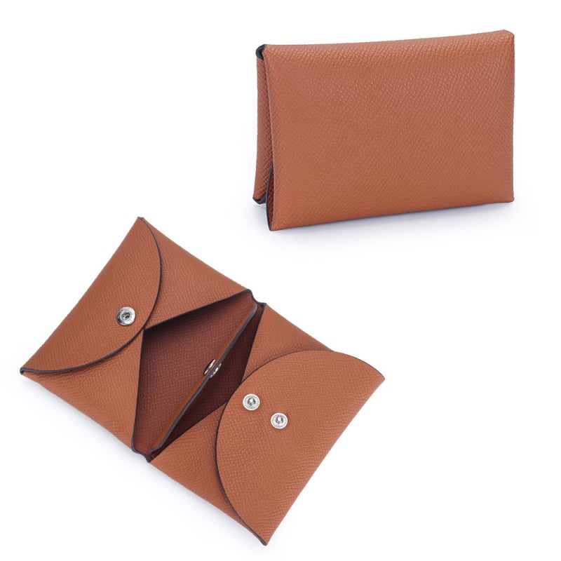 Νομισματοθήκη από γνήσιο δέρμα με τύπωμα παλάμης, 2 πτυχές, επεκτάσιμη, αστικός μινιμαλιστικός σχεδιασμός