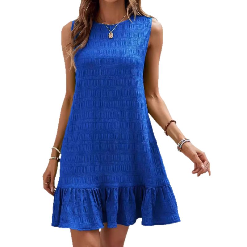 Polyesterové šaty bez rukávov s guľatým výstrihom, jednobarevné, voľný pás, jednodielne šaty