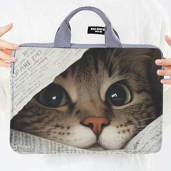 Geantă pentru laptop cu design extensibil, exterior poliester-bumbac, imprimeu Hello Kitty cu motif animal, în stil dosar cu mâner