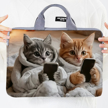 Geantă pentru laptop cu design extensibil, exterior poliester-bumbac, imprimeu Hello Kitty cu motif animal, în stil dosar cu mâner